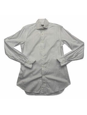 Canali Impeccable Slim Fit Dress Shirt White Windowpane Blue Size 39 | 15.5